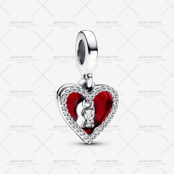 Pandora Red Heart & Keyhole Double Dangle Charm - Picture 1 of 5